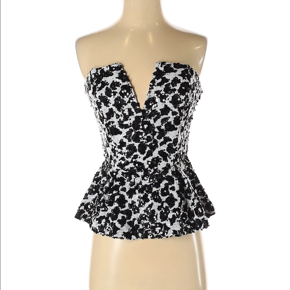 Guess Sequin Strapless Peplum Top